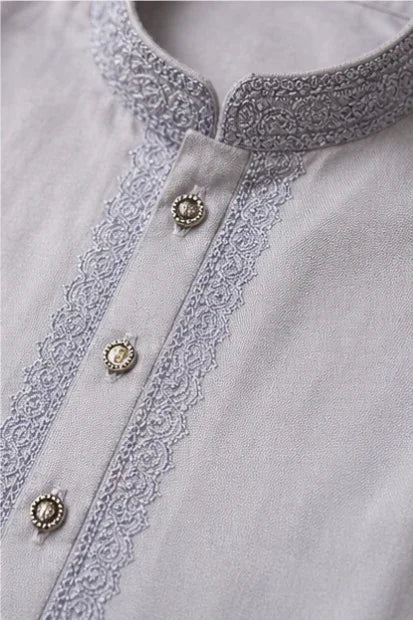 Boys Embroidered Kurta & Shalwar Set – Light Mauve