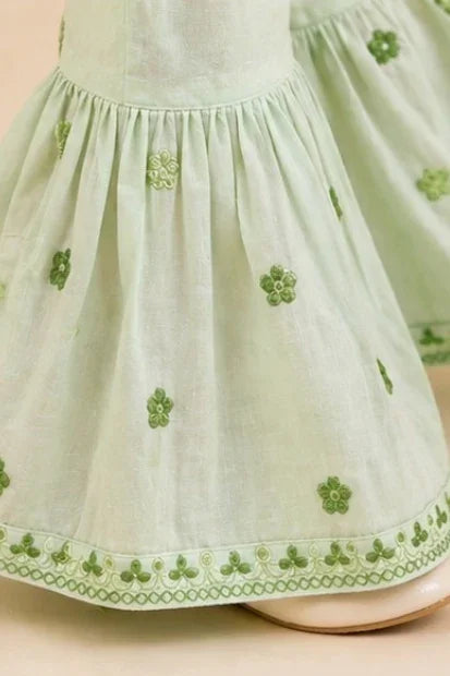Girls Embroidered Angrakha Kurta Sharara Set ā Mint Green