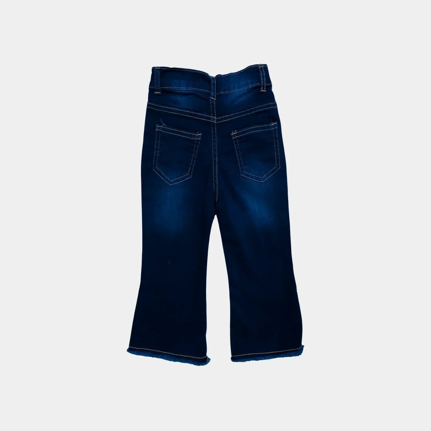 Dark Blue Jeans With Embroidered Flower For Girls | 12M-6YRS