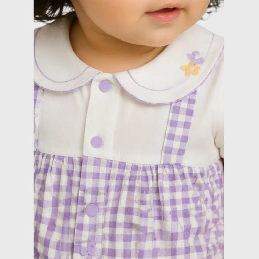 Baby Girl "Floral Gingham" Peter Pan Collar Romper