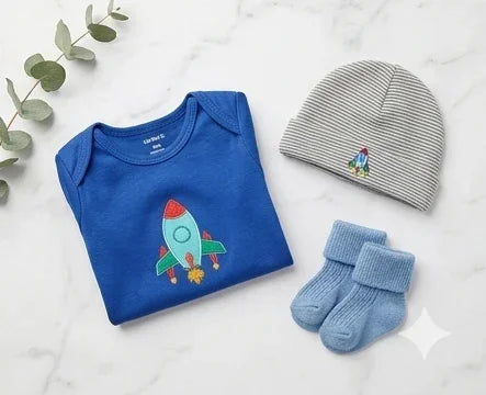 Long-Sleeve Rocket Ship Baby Bodysuit