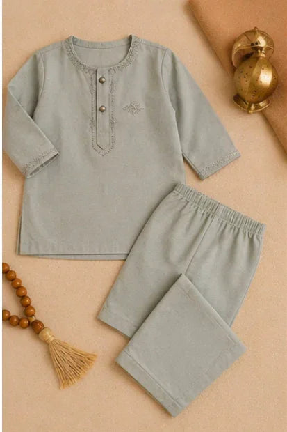 Baby Boys Embroidered Kurta & Shalwar Set – Sage Green
