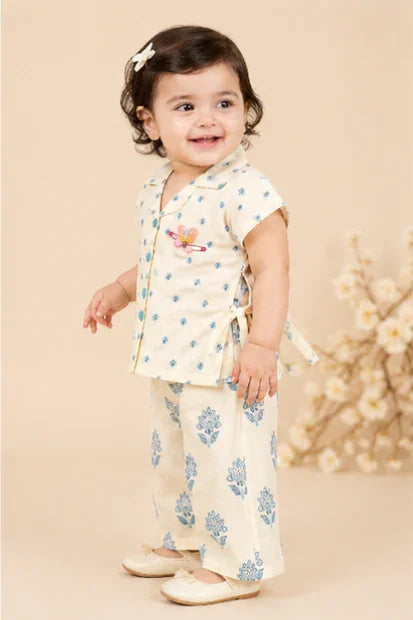 Baby Girls Printed Shirt & Set – Cream/Blue