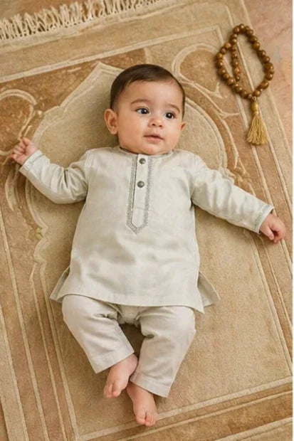 Baby Boys' Cotton Embroidered Kurta Set – Peach Skin