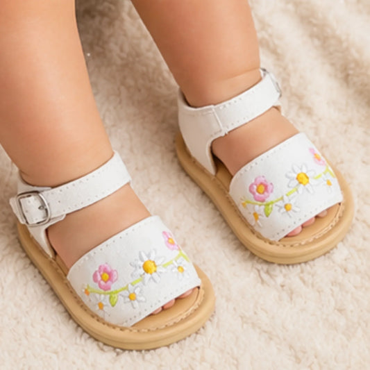 Baby Girl White Floral Embroidered Sandal - Imported