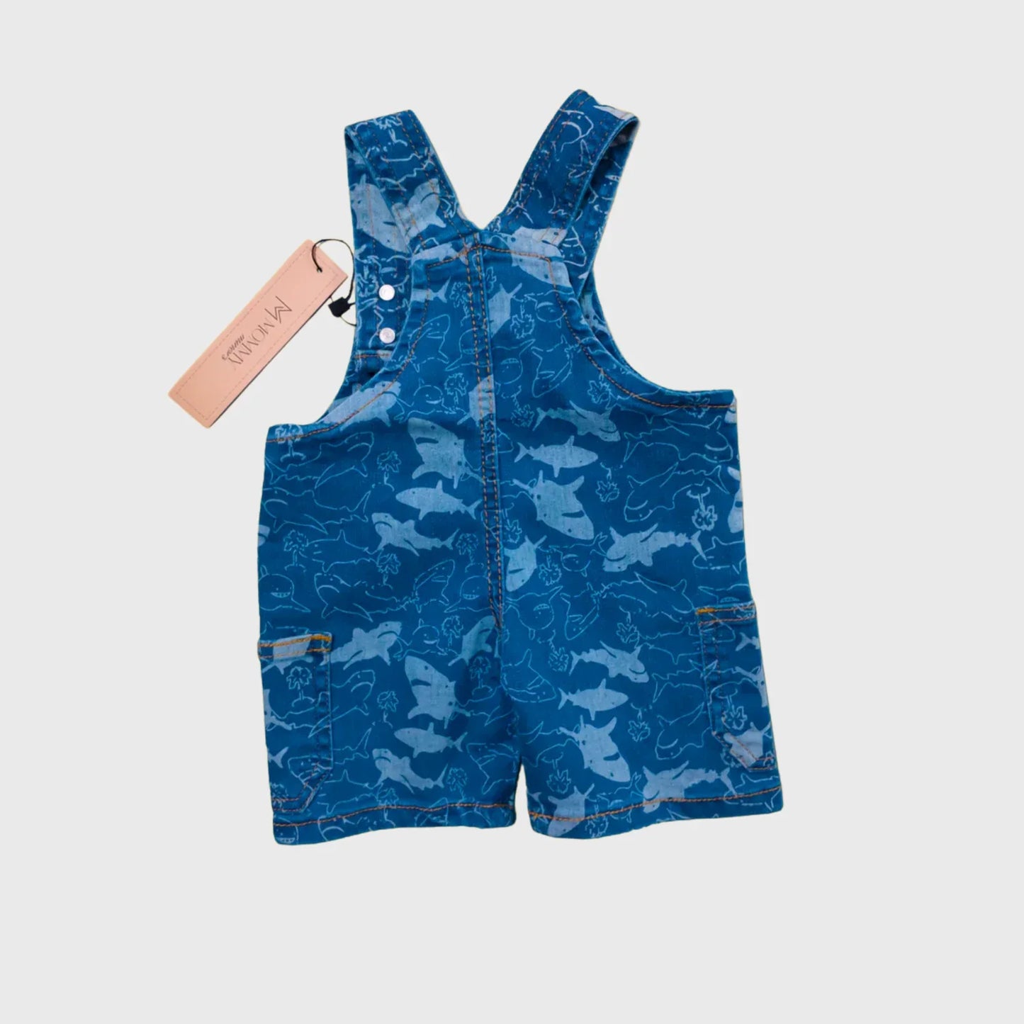 Blue Dolphin Print Denim Dungaree