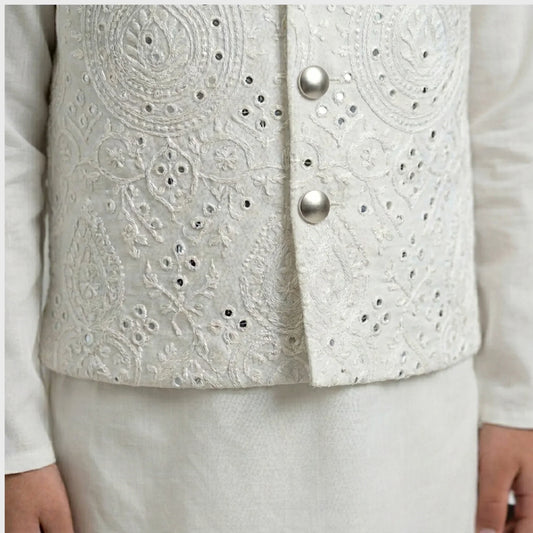 Boy’s Elegant Pearl White Waistcoat Set