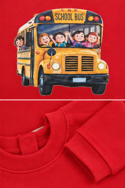 Red School Bus Print Baby Romper