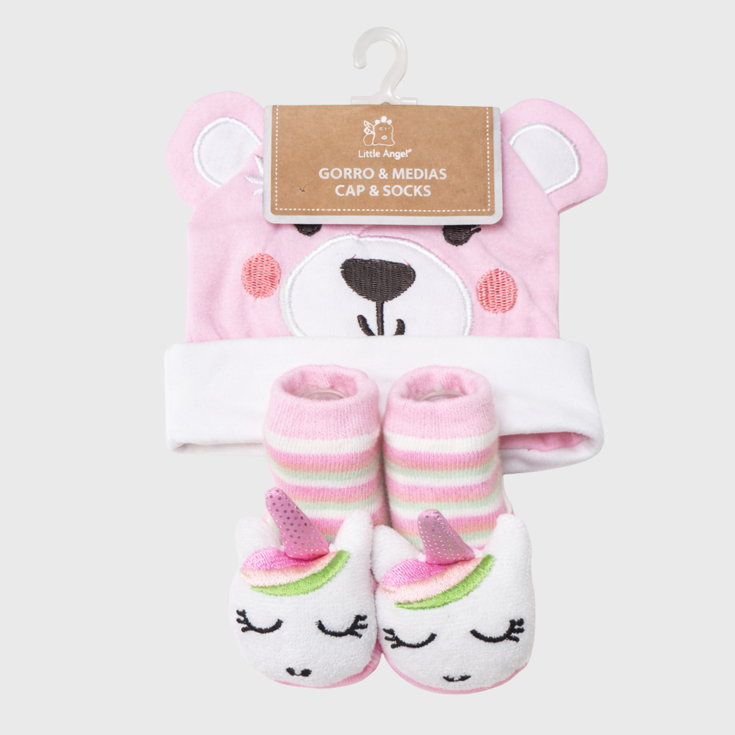 Baby Girl Bear Cap & Unicorn Socks Set