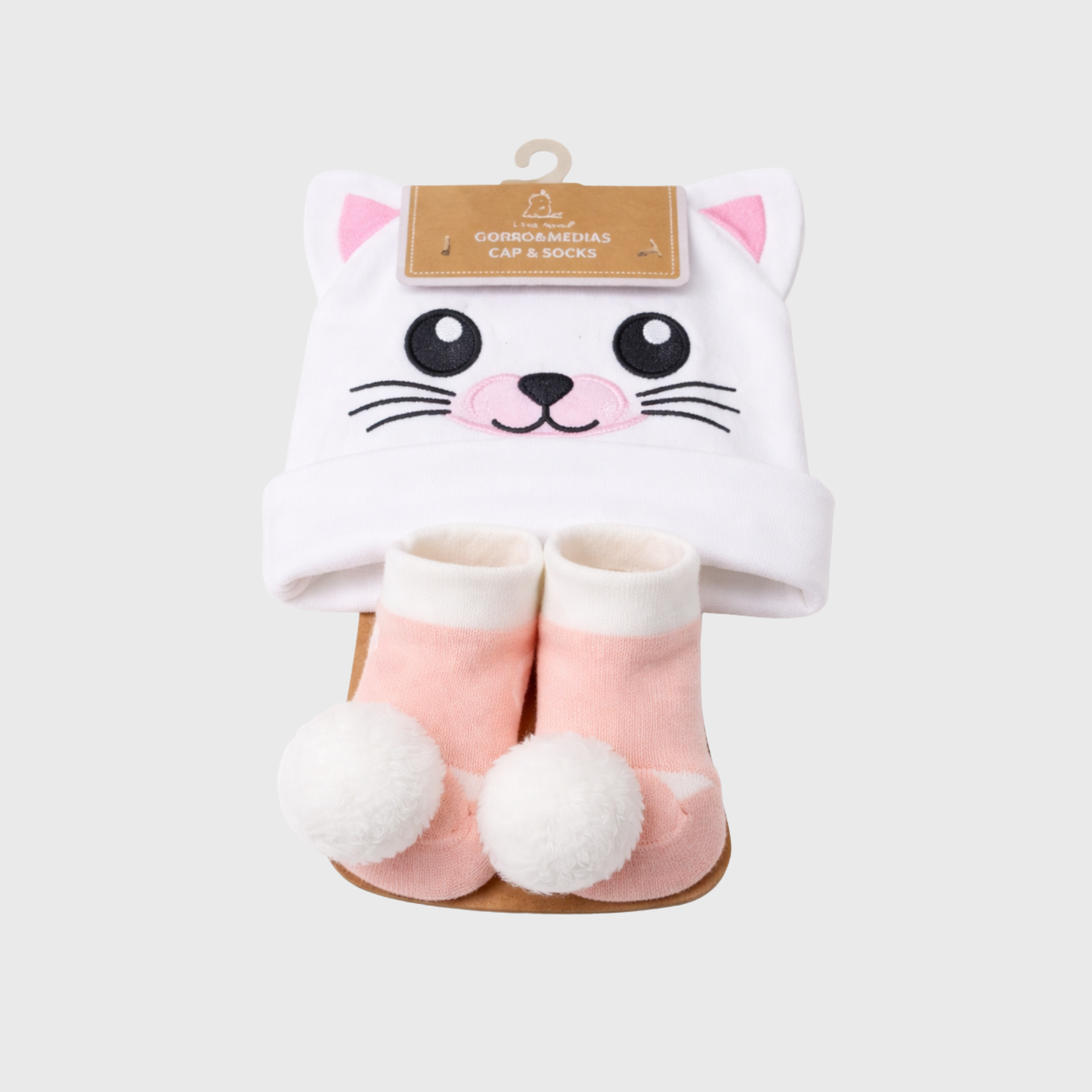 Baby Cute Cat Cap & Pom-Pom Socks Set