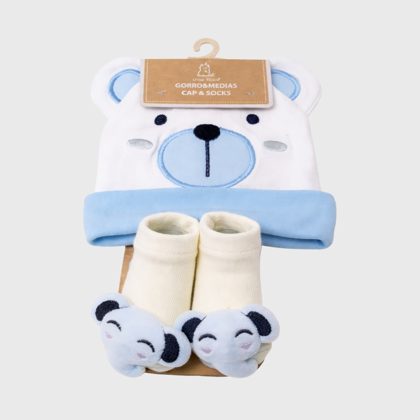 Baby Boy Teddy Bear Cap & Socks Gift Set