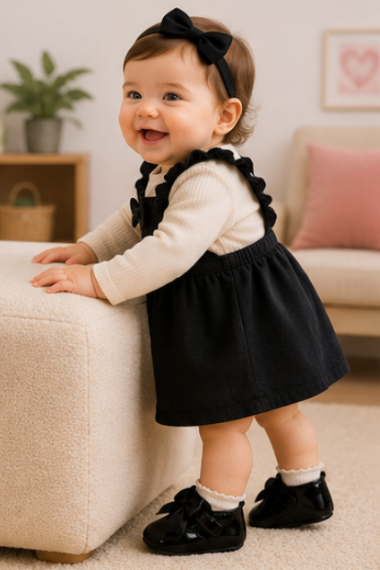 Black Satin Bow Baby Shoes