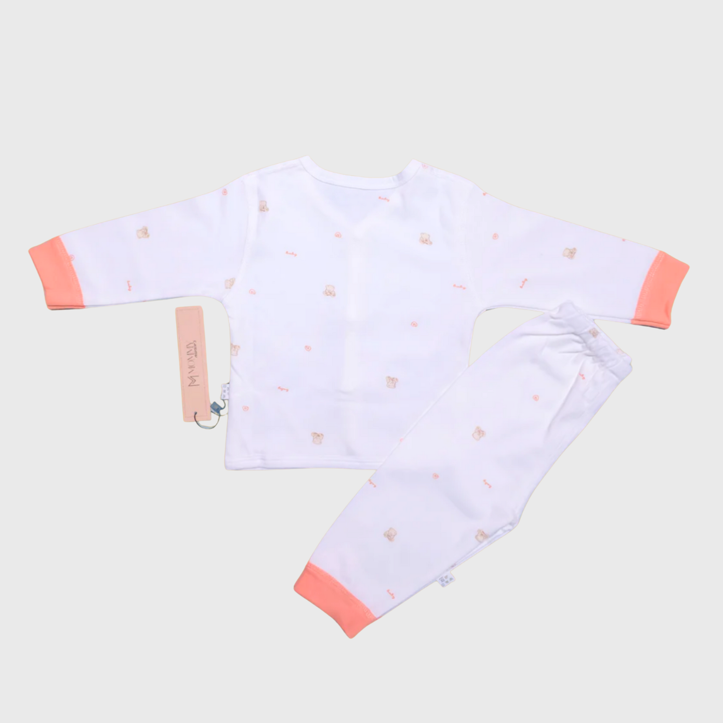 White & Peach Soft Cotton Night Suit