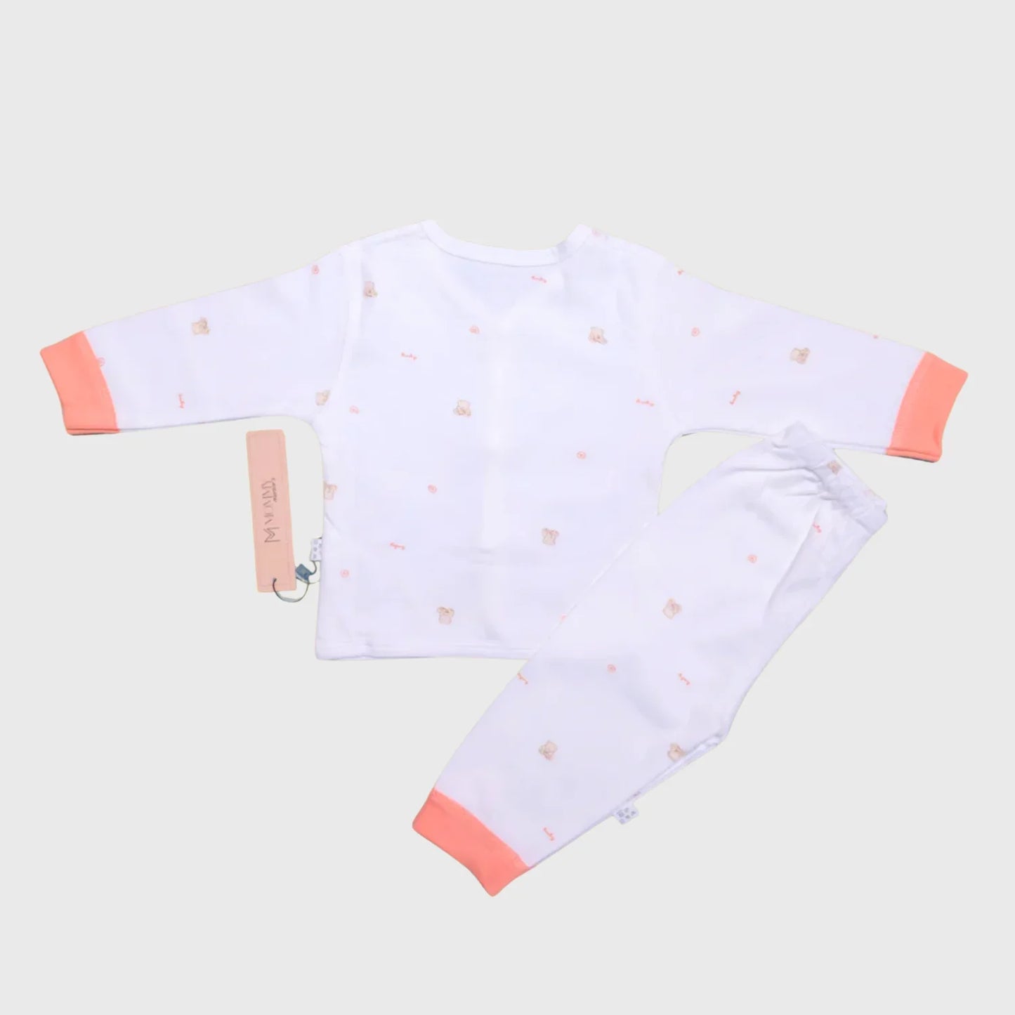 White & Peach Soft Cotton Night Suit
