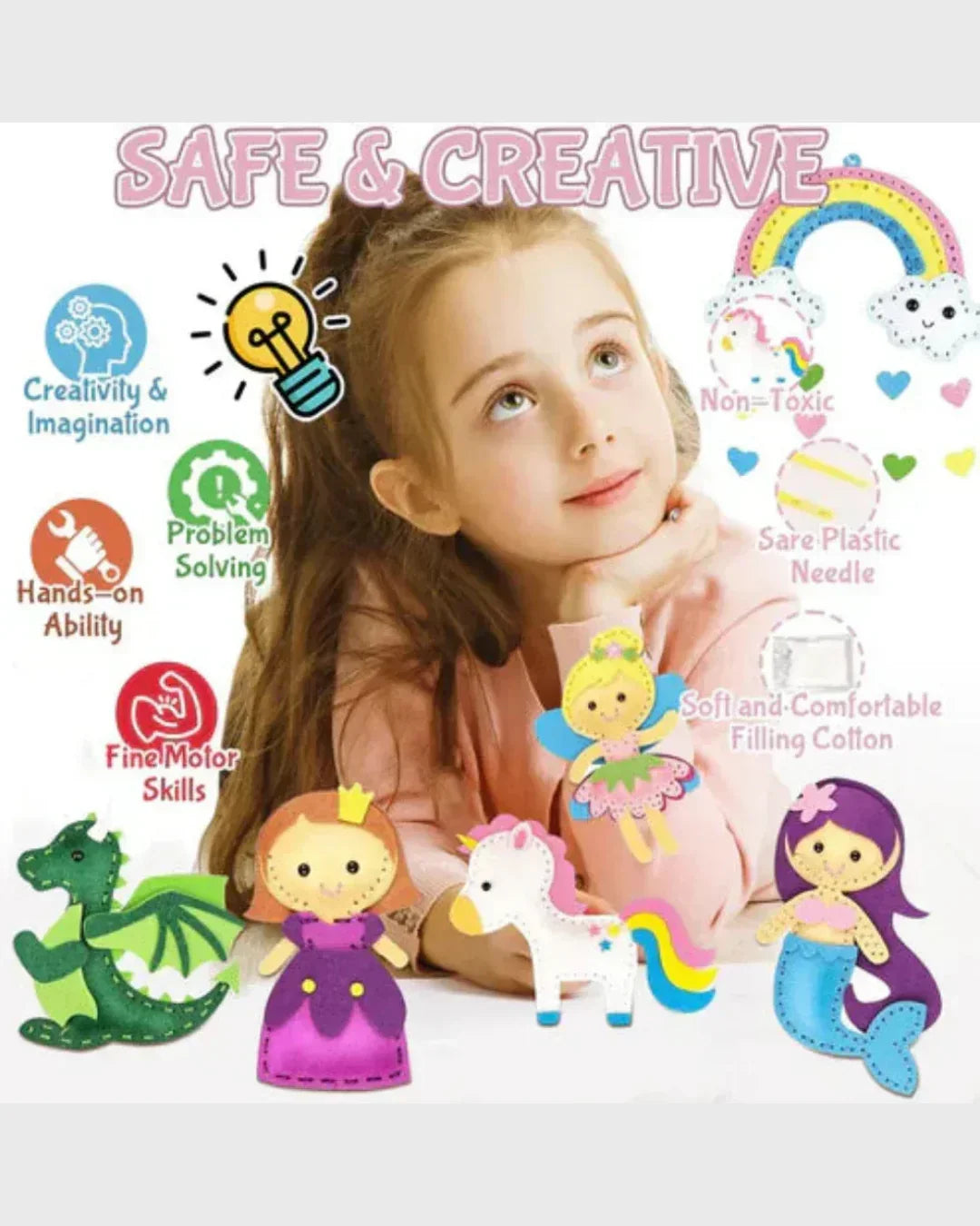FAIRY TALE WORLD SEWING KIT - Create 6 Felt Princesses, Unicorns & Dragons (Ages 6+)