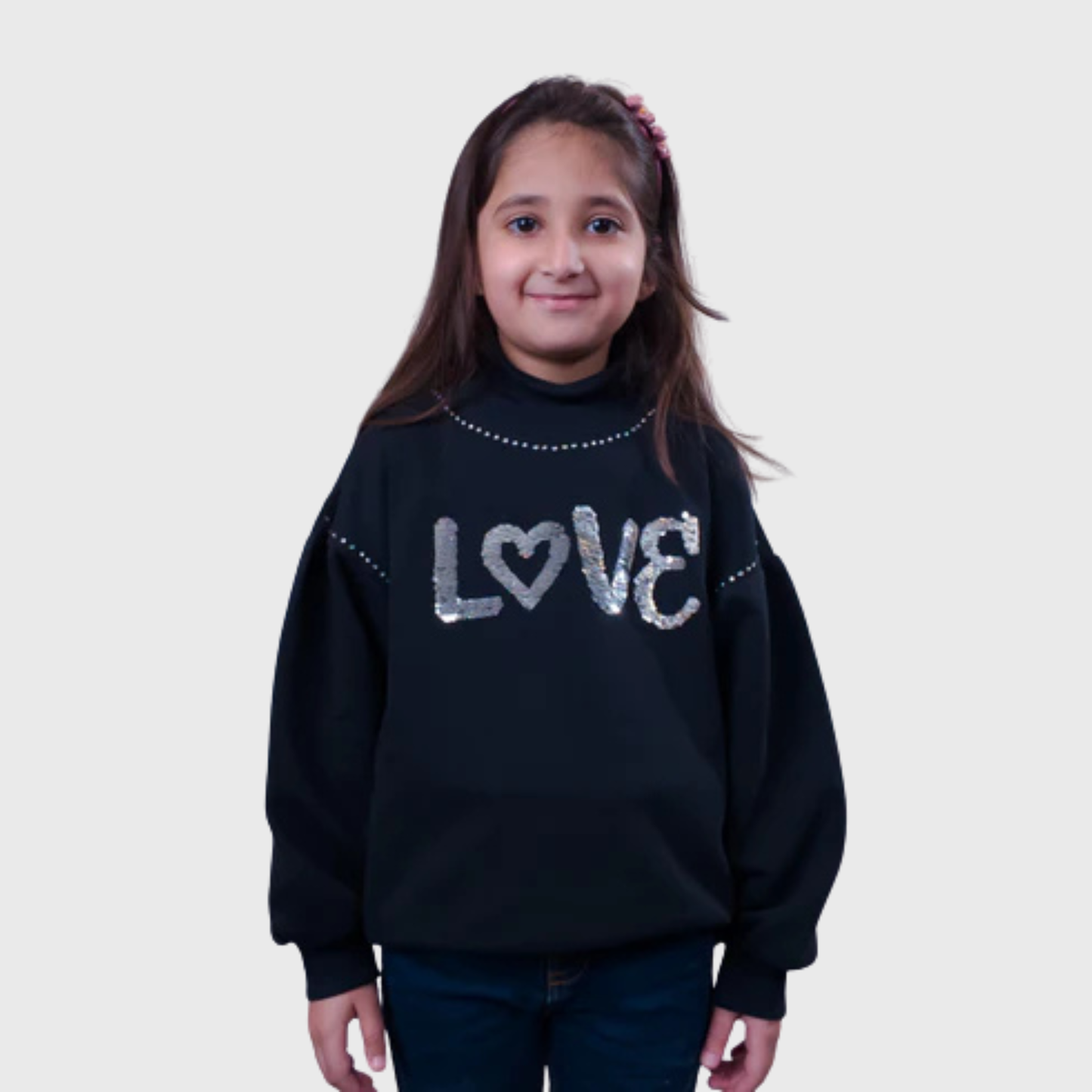 Girls’ Black "LOVE" Oversized Sweatshirt – Cozy & Stylish – Minor Fault (2–14 Years)