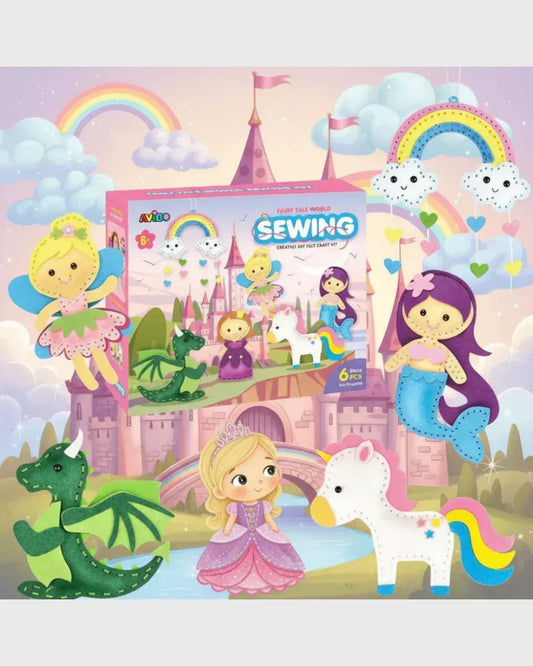 FAIRY TALE WORLD SEWING KIT - Create 6 Felt Princesses, Unicorns & Dragons (Ages 6+)