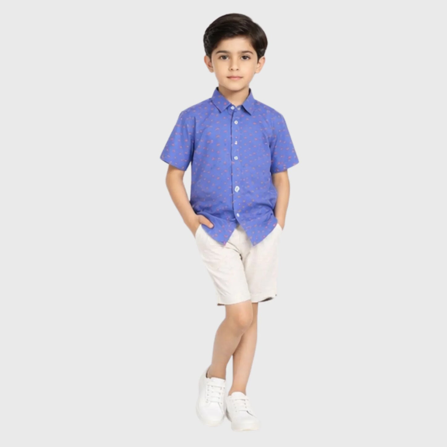 Purple Printed Button-Down Short-Sleeve Shirt