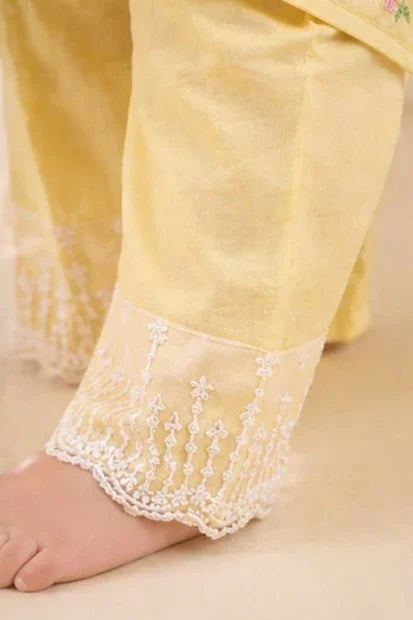 Girls Embroidered Kurta Set – Yellow