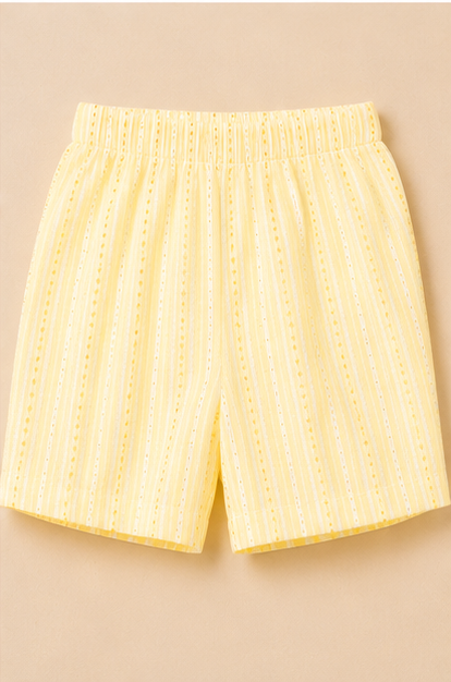 Baby Girls Puff Sleeve Frock & Shorts Set β Yellow Stripe