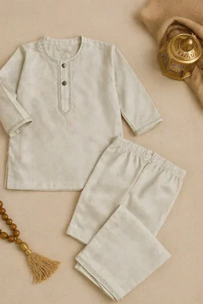 Baby Boys' Cotton Embroidered Kurta Set – Peach Skin