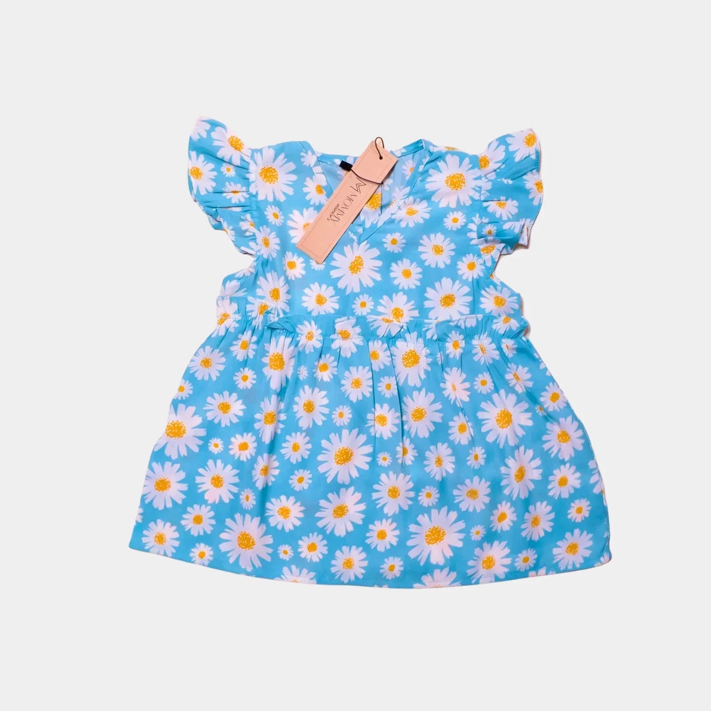 Blue Frock With Flower print For Girls | 12M-6Yrs