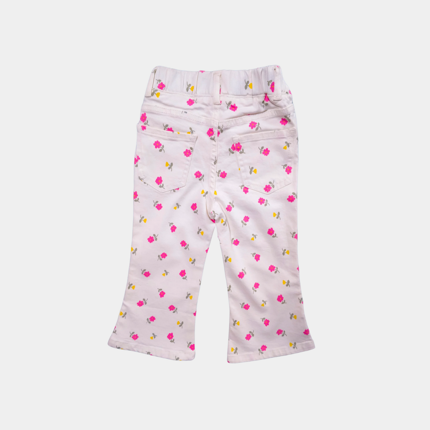 Off-White Jeans With Floral Print For Girls | 12M-14Yrs