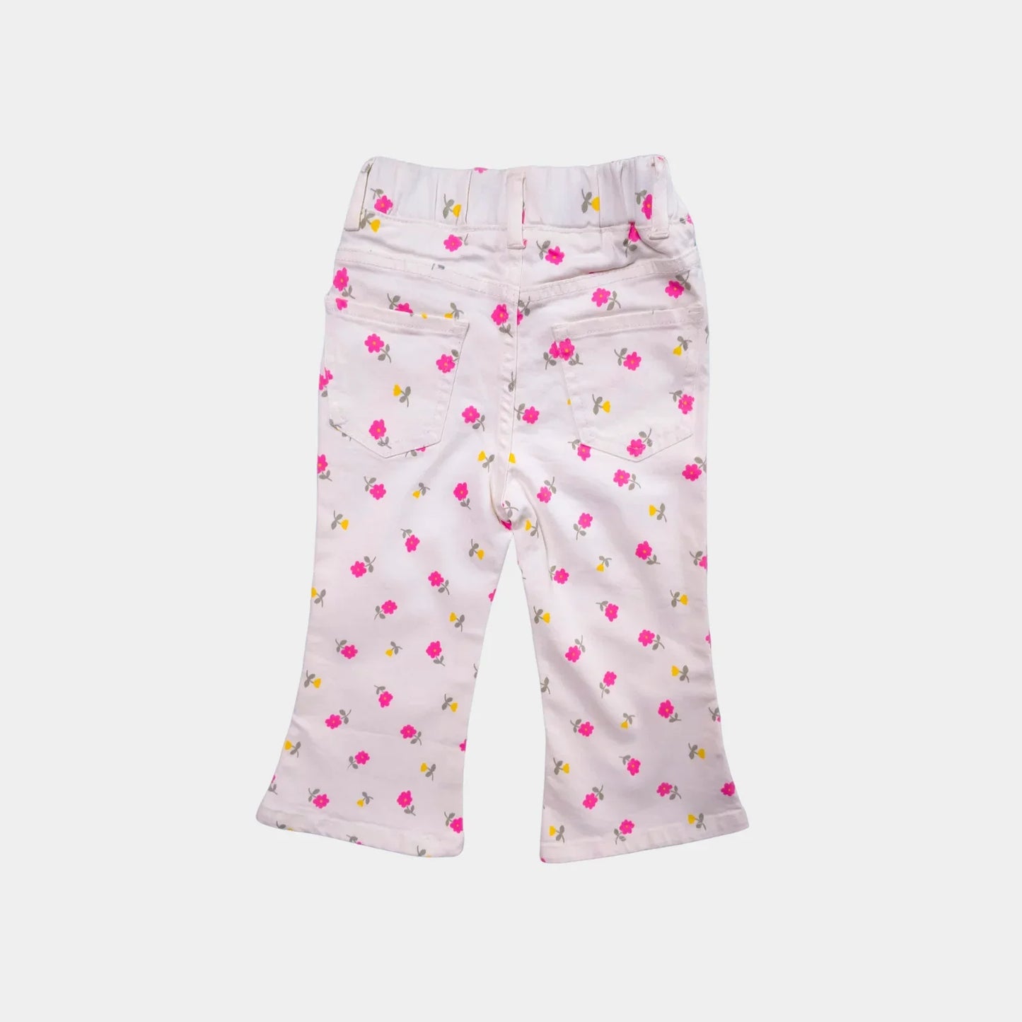 Off-White Jeans With Floral Print For Girls | 12M-14Yrs