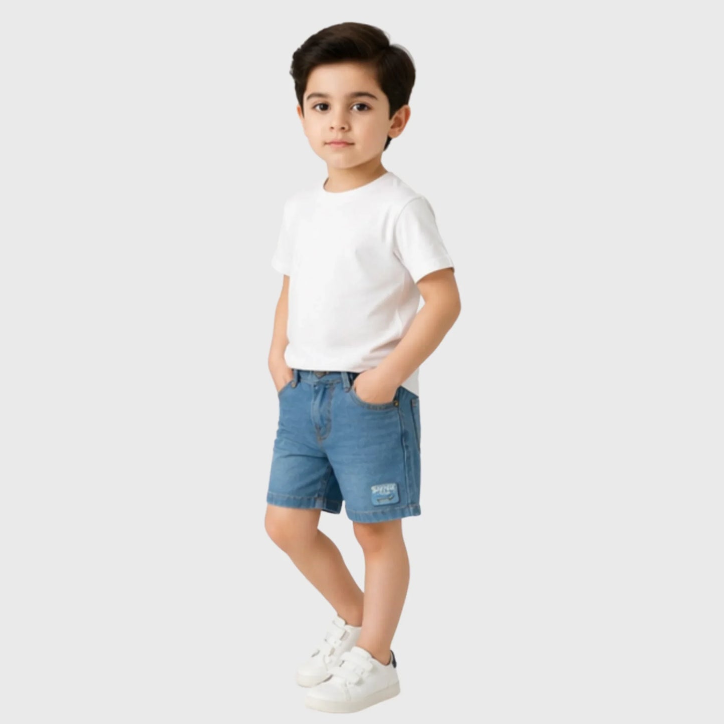 Boys Medium Wash Denim Shorts with Skater Patch