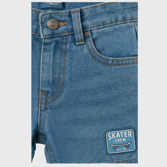 Boys Medium Wash Denim Shorts with Skater Patch