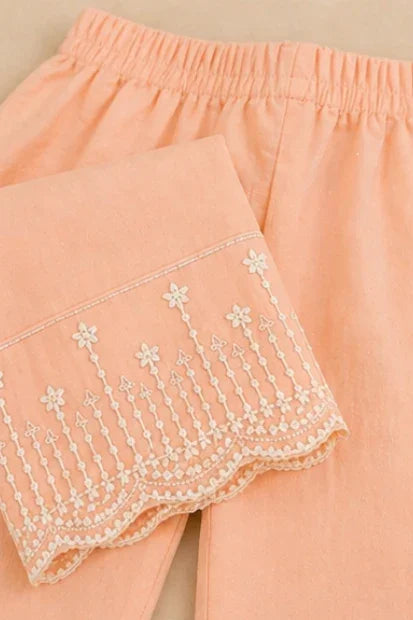 Girls Embroidered Kurta Set – peach