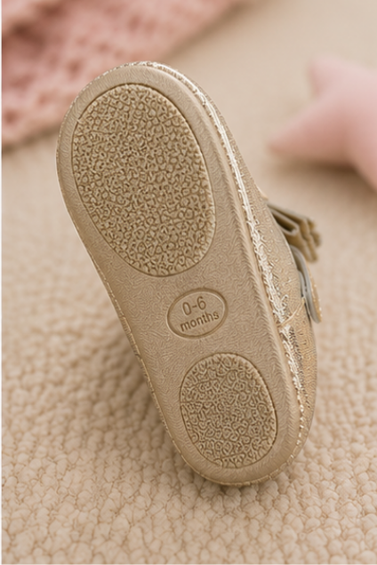 Golden Bow Detail Baby Shoes
