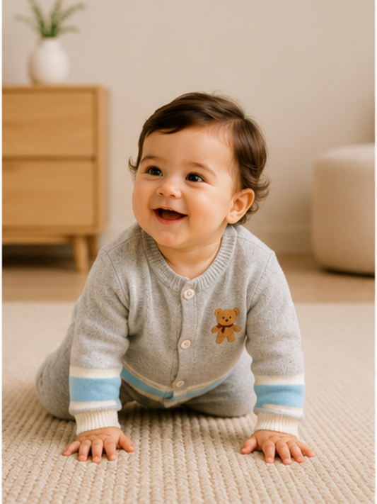 Grey and Blue Knitted Sweater Romper