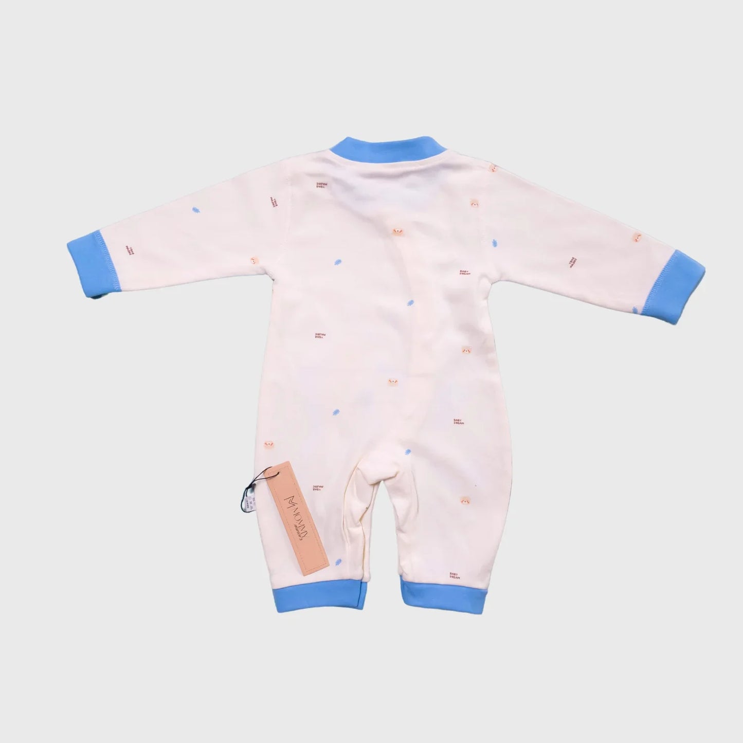Beige & Blue Cotton Baby Romper