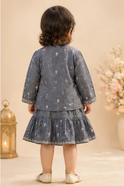 Baby Girls Embroidered Top & Skirt Set ā Steel Blue
