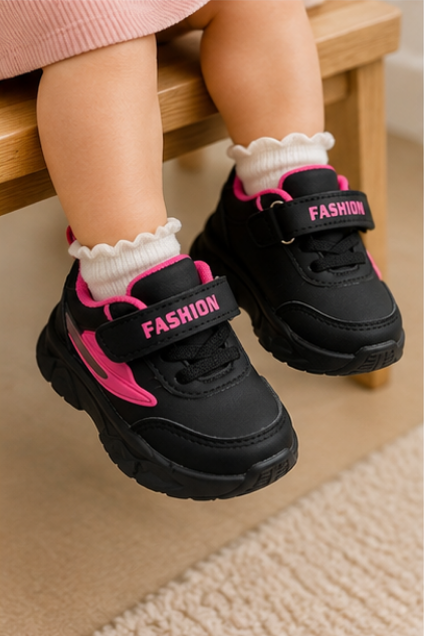 Kids’ Black & Pink Sporty Sneakers