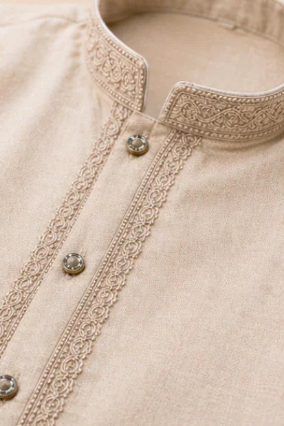 Boys Embroidered Kurta & Shalwar Set – Skin