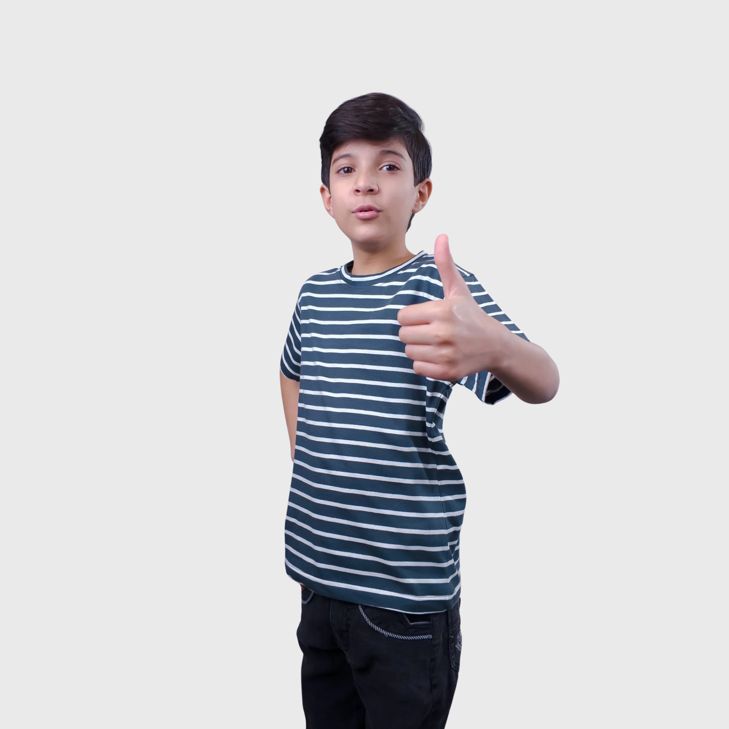 Dark Grey Striped T-Shirt – (Ages 2-14)