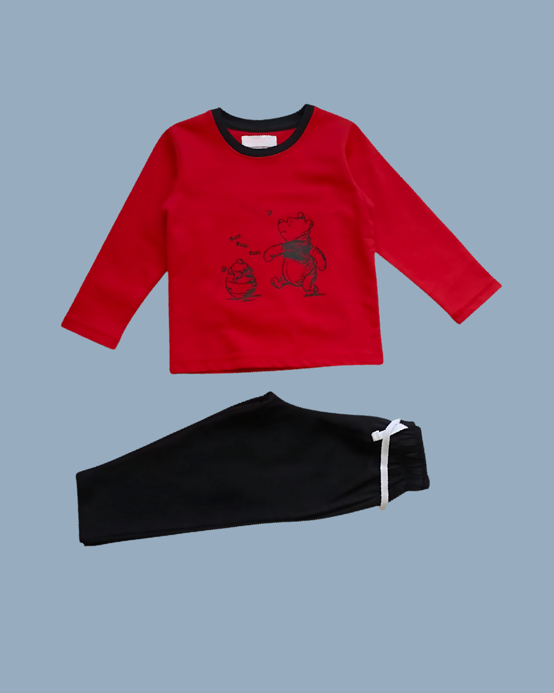 "Winnie the Pooh Terry Tracksuit - Red Top Black Pants Set - 12M-6Y"