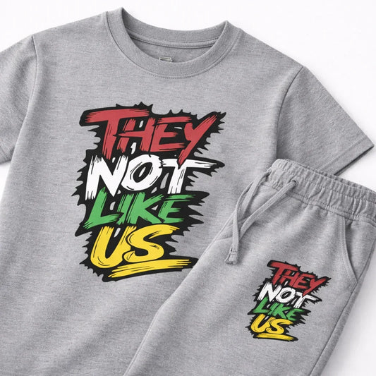 "They None Like US" Gray Graphic T-Shirt and Pants Set for Boys