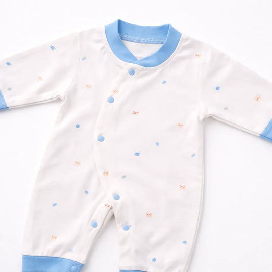 Beige & Blue Cotton Baby Romper
