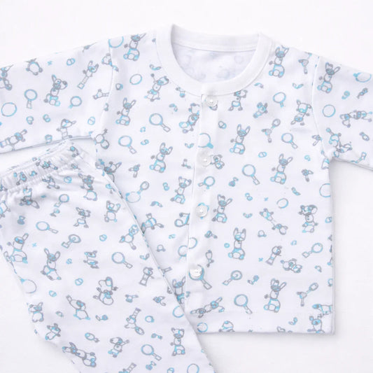 White Soft Cotton Night Suit with Cartoon Print
