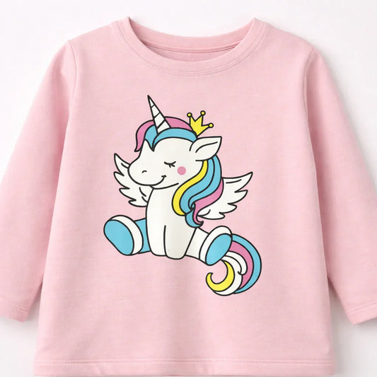 Magical Unicorn Pink Long Sleeve Top with Gray Joggers Set for Girls