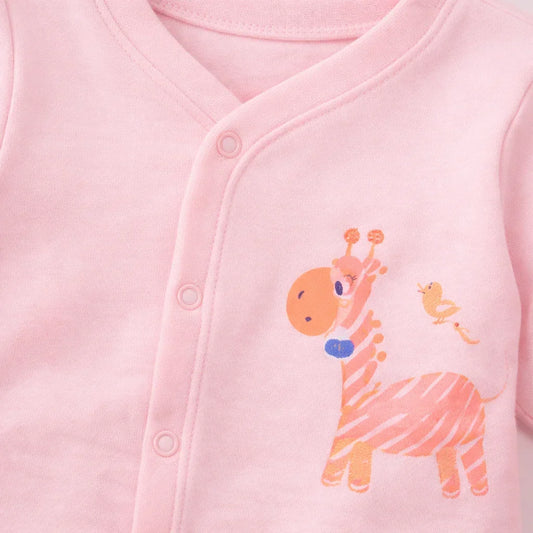 Baby Cotton Shirt Set – Pink Giraffe Print