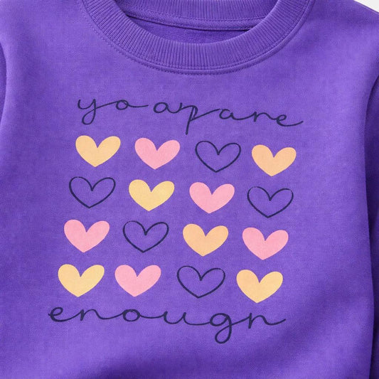 Girls "You Are Enough" Heart Trouser Shirt Set - Purple Top with Black Joggers | Mommy Minors