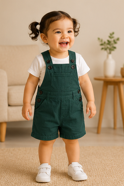 Unisex Baby & Toddler Short Dungaree – Green