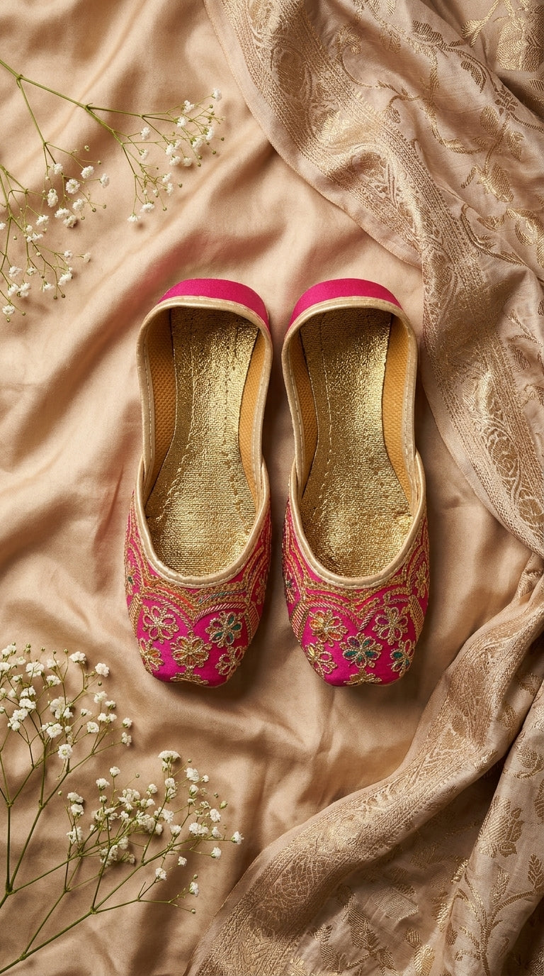 Kids Hot Pink Embroidered Khussa