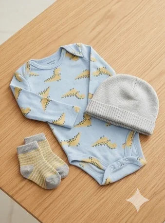 Long-Sleeve Blue Dinosaur Bodysuit