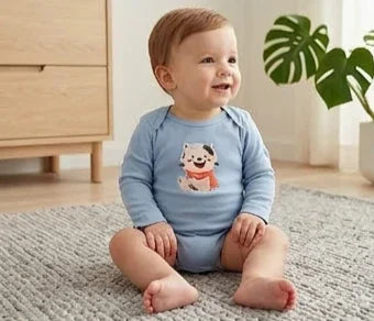 Long-Sleeve Light Blue Kitty Bodysuit