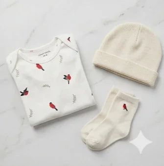 Long-Sleeve Red Bird Print Bodysuit